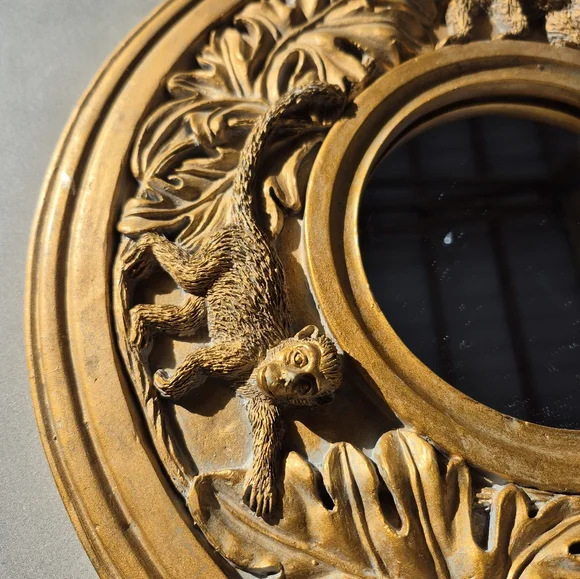 12 Rare Vintage Bohemian Round Mirror With Monkeys And Leaves By Kirch